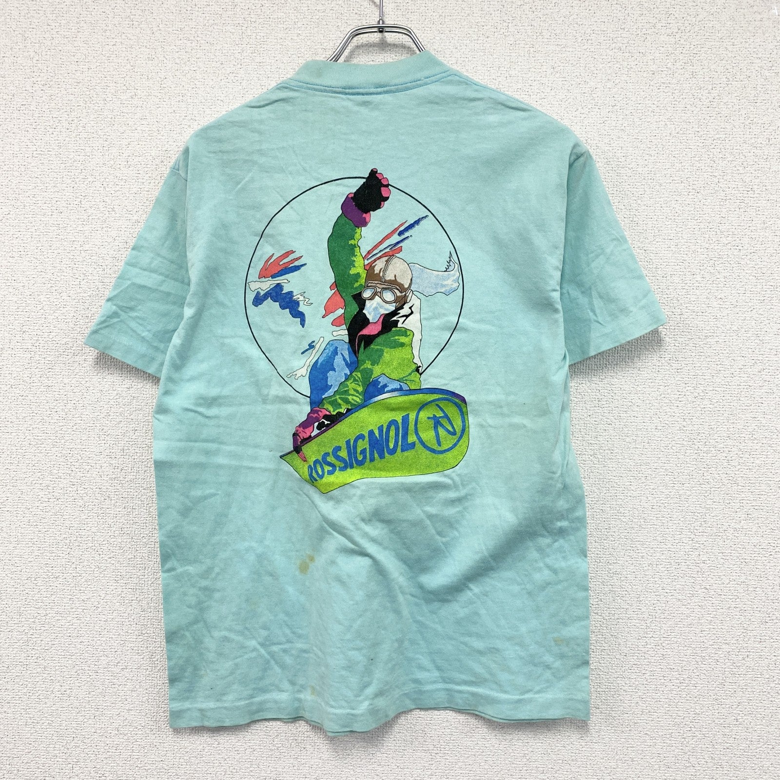 90s　Softee　TEE JAYS　半袖プリントTシャツ　シングルステッチ　アーチプリント　ヴィンテージ　水色　ライトブルー　Mサイズ　古着