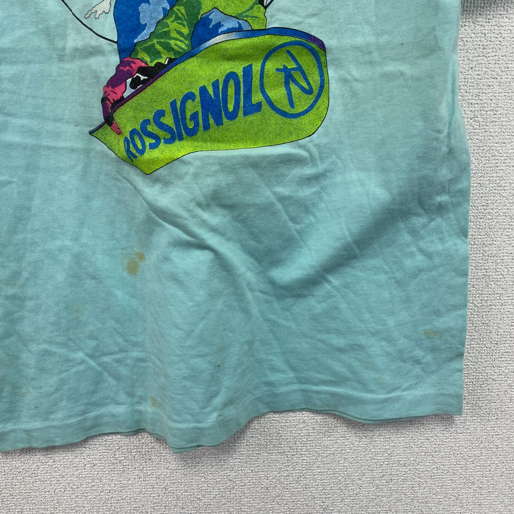 90s　Softee　TEE JAYS　半袖プリントTシャツ　シングルステッチ　アーチプリント　ヴィンテージ　水色　ライトブルー　Mサイズ　古着