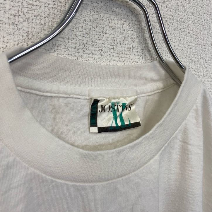 90s　半袖プリントTシャツ　クルーネック　ヴィンテージ　シングルステッチ　白　ホワイト　ワンポイント　XLサイズ　古着