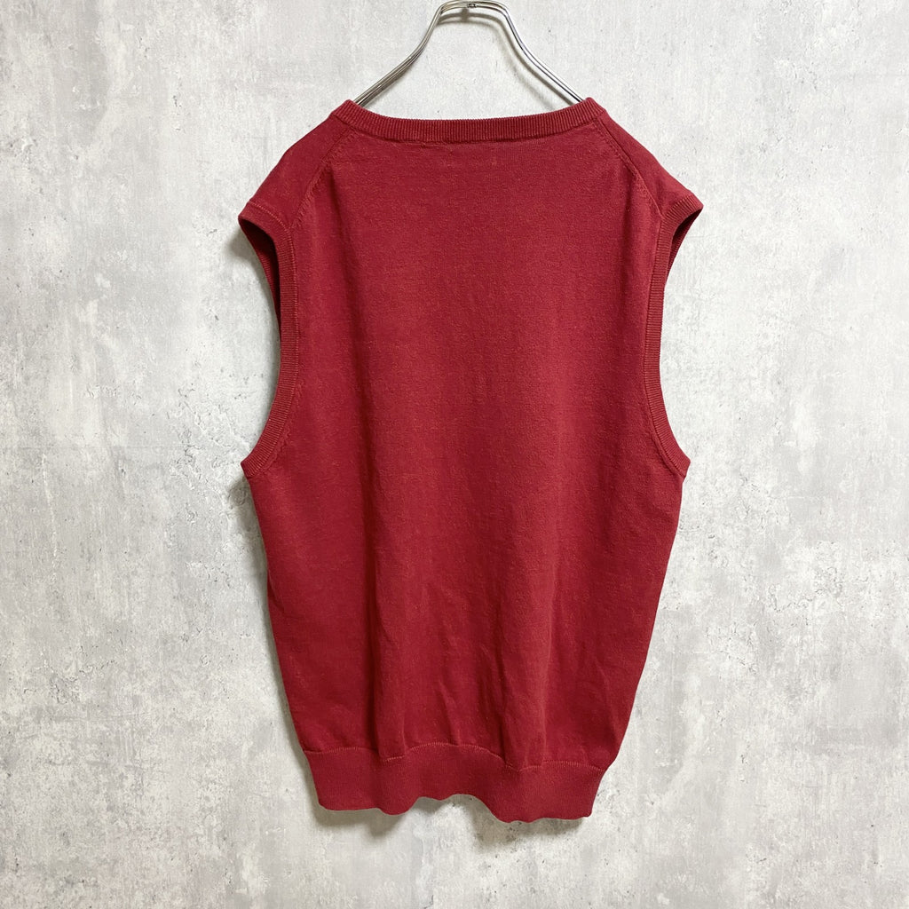 IZOD アイゾッド　無事ニットベスト　ワンポイントロゴ刺繍　赤　レッド　ノームコア　レトロデザイン　Lサイズ　古着