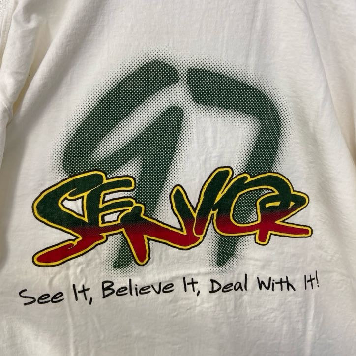 90s　半袖プリントTシャツ　クルーネック　ヴィンテージ　シングルステッチ　白　ホワイト　ワンポイント　XLサイズ　古着