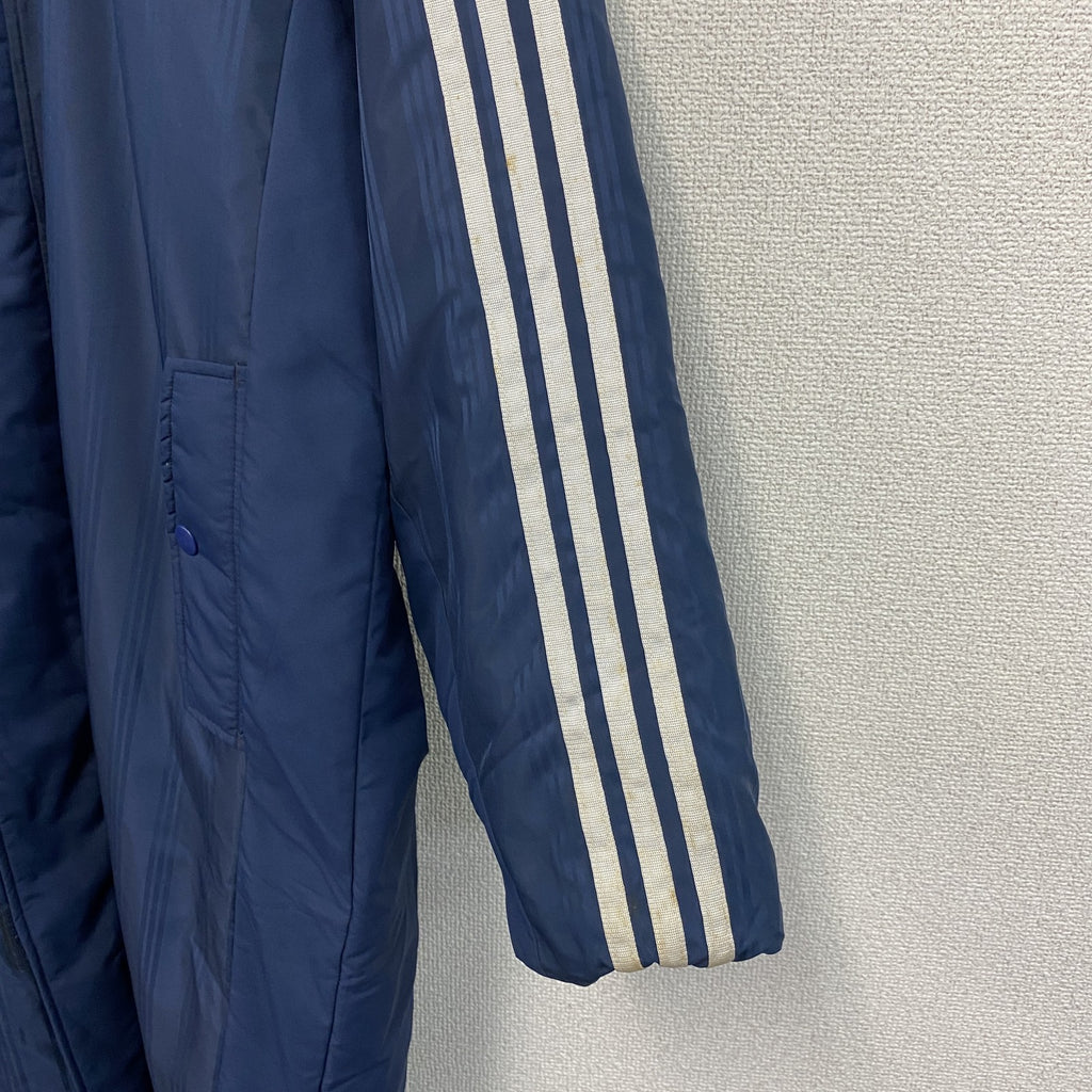 adidas　アディダス　ベンチコート　中綿入り　パフォーマンスロゴ　デカロゴ　比翼仕立て　青　ブルー　Lサイズ　古着