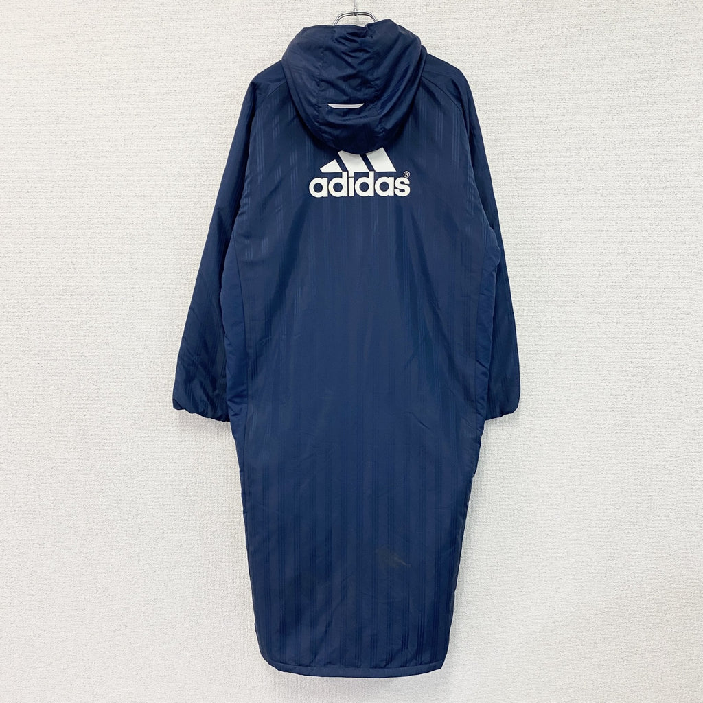 adidas　アディダス　ベンチコート　中綿入り　パフォーマンスロゴ　デカロゴ　比翼仕立て　青　ブルー　Lサイズ　古着