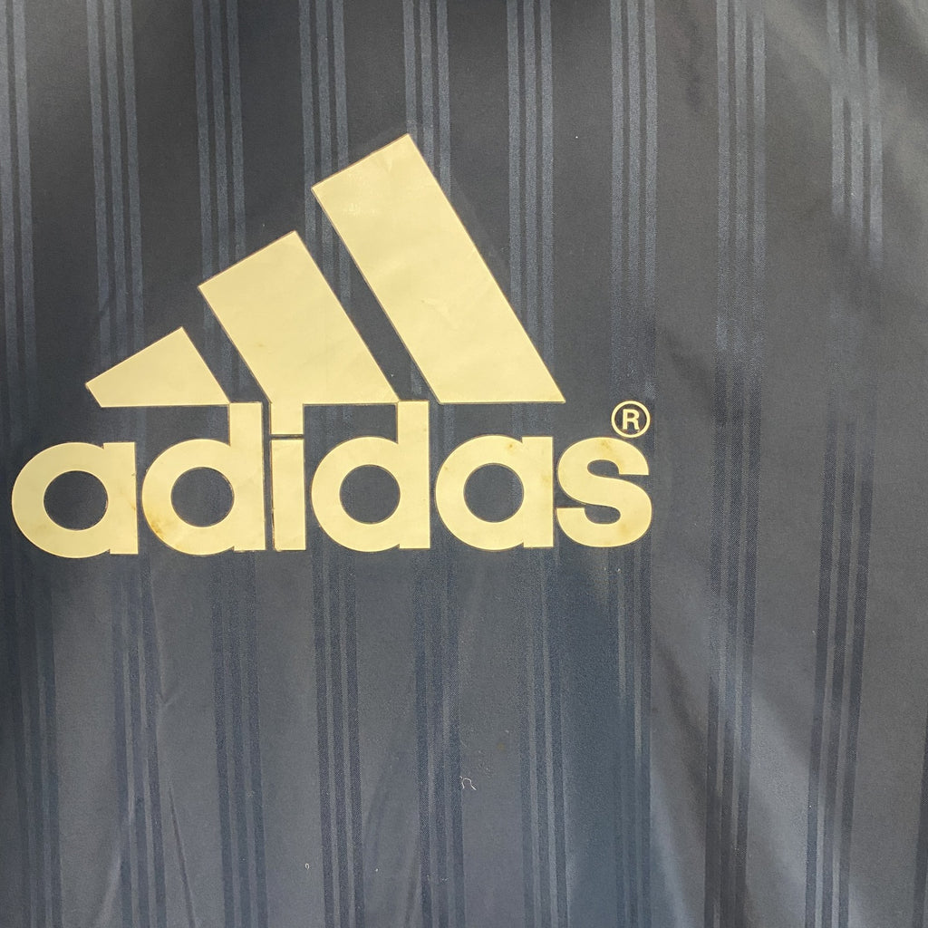 adidas　アディダス　ベンチコート　中綿入り　パフォーマンスロゴ　デカロゴ　比翼仕立て　青　ブルー　Lサイズ　古着
