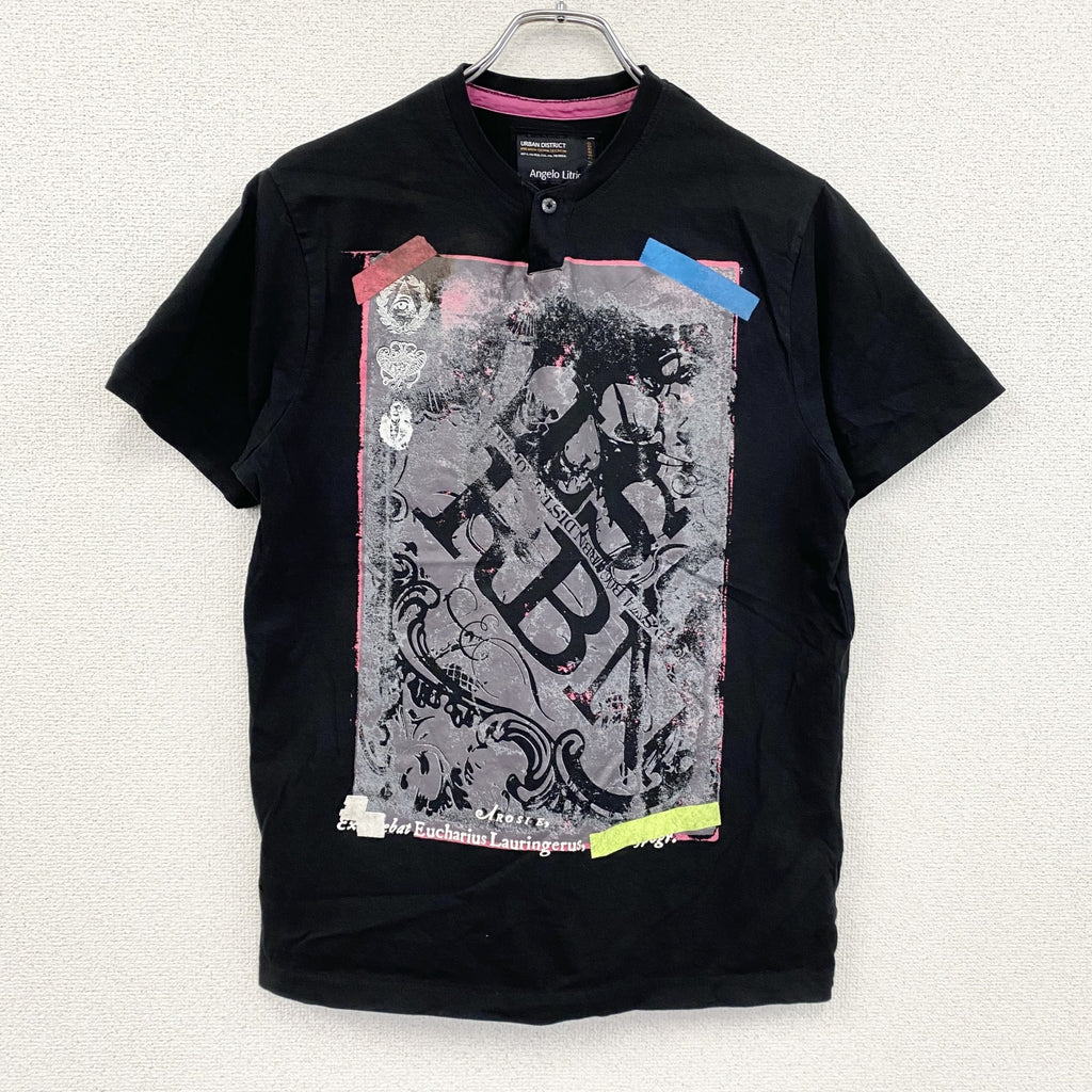 Angelo Litrico　半袖プリントTシャツ　黒　ブラック　古着