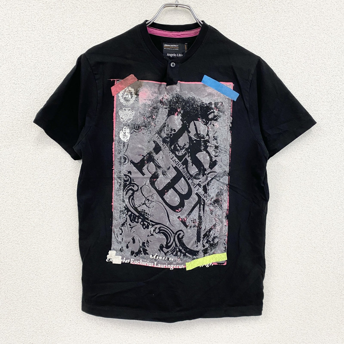 Angelo Litrico　半袖プリントTシャツ　黒　ブラック　古着