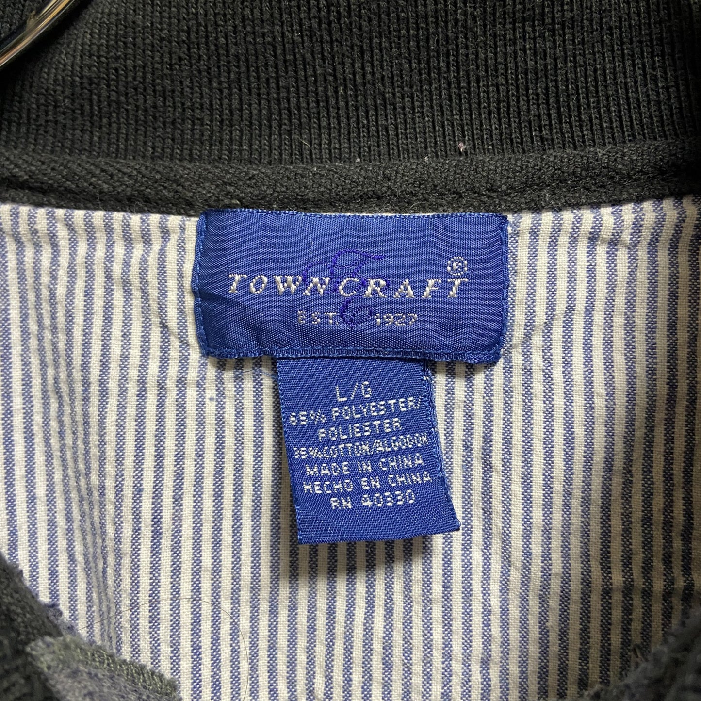 古着 used　TOWNCRAFT　タウンクラフト　長袖切り替えポロシャツ　黒　白　グレー　ヴィンテージ　秋冬服　Lサイズ