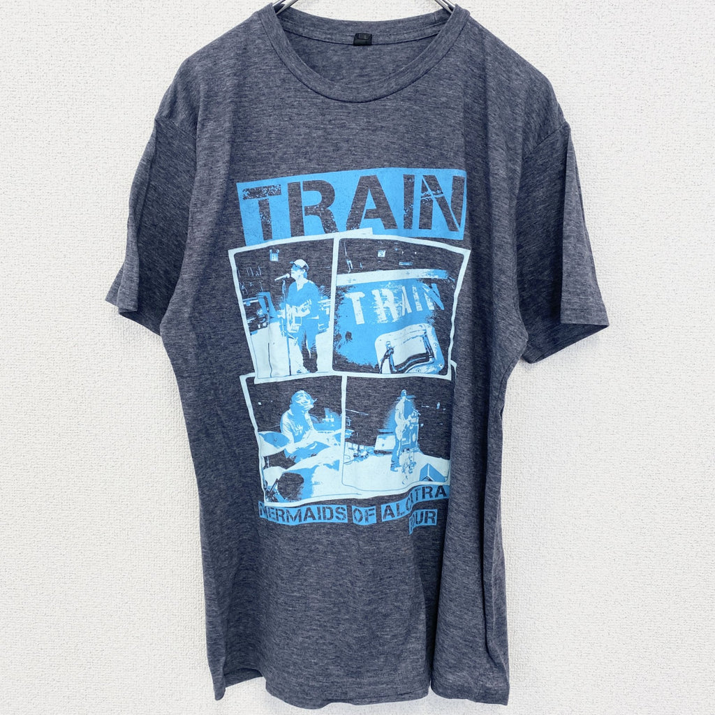半袖バンドプリントTシャツ　トレイン　音楽　ロック　灰色　グレー　クルーネック　レトロデザイン　Lサイズ　古着