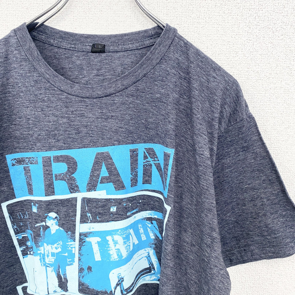 半袖バンドプリントTシャツ　トレイン　音楽　ロック　灰色　グレー　クルーネック　レトロデザイン　Lサイズ　古着