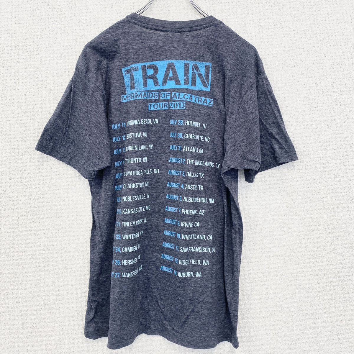 半袖バンドプリントTシャツ　トレイン　音楽　ロック　灰色　グレー　クルーネック　レトロデザイン　Lサイズ　古着