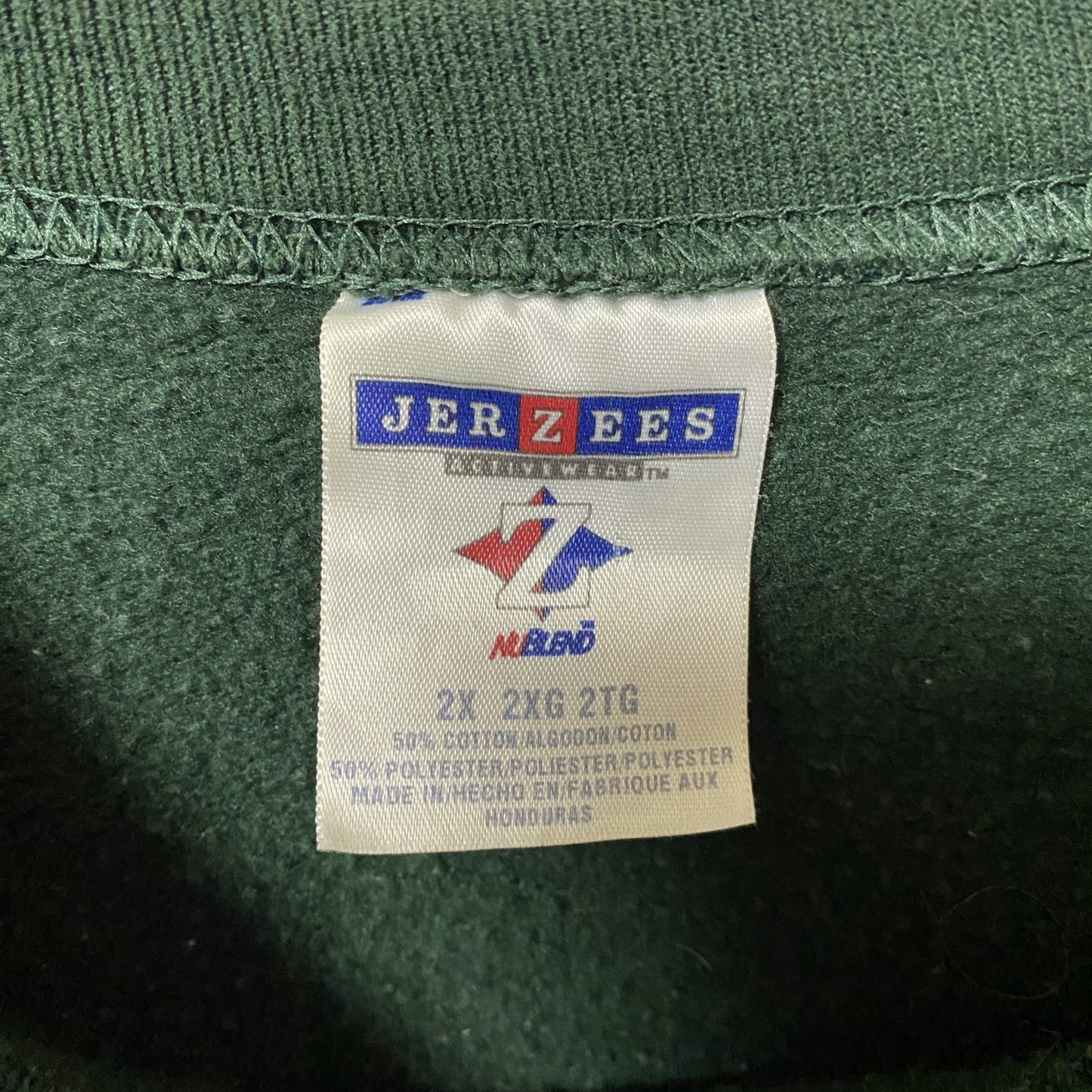 古着 used　JERZEES　ジャージーズ　長袖スウェット　トレーナー　デザイン刺繍　緑　ビックシルエット　秋冬服　XXLサイズ