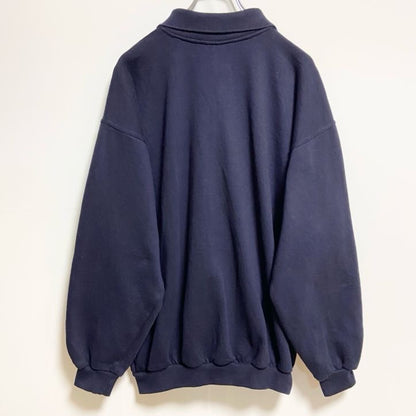 古着 used　BESCO　長袖ロゴプリントポロシャツ　ネイビー　秋冬服　メンズ　レディース　ビッグシルエット　XLサイズ