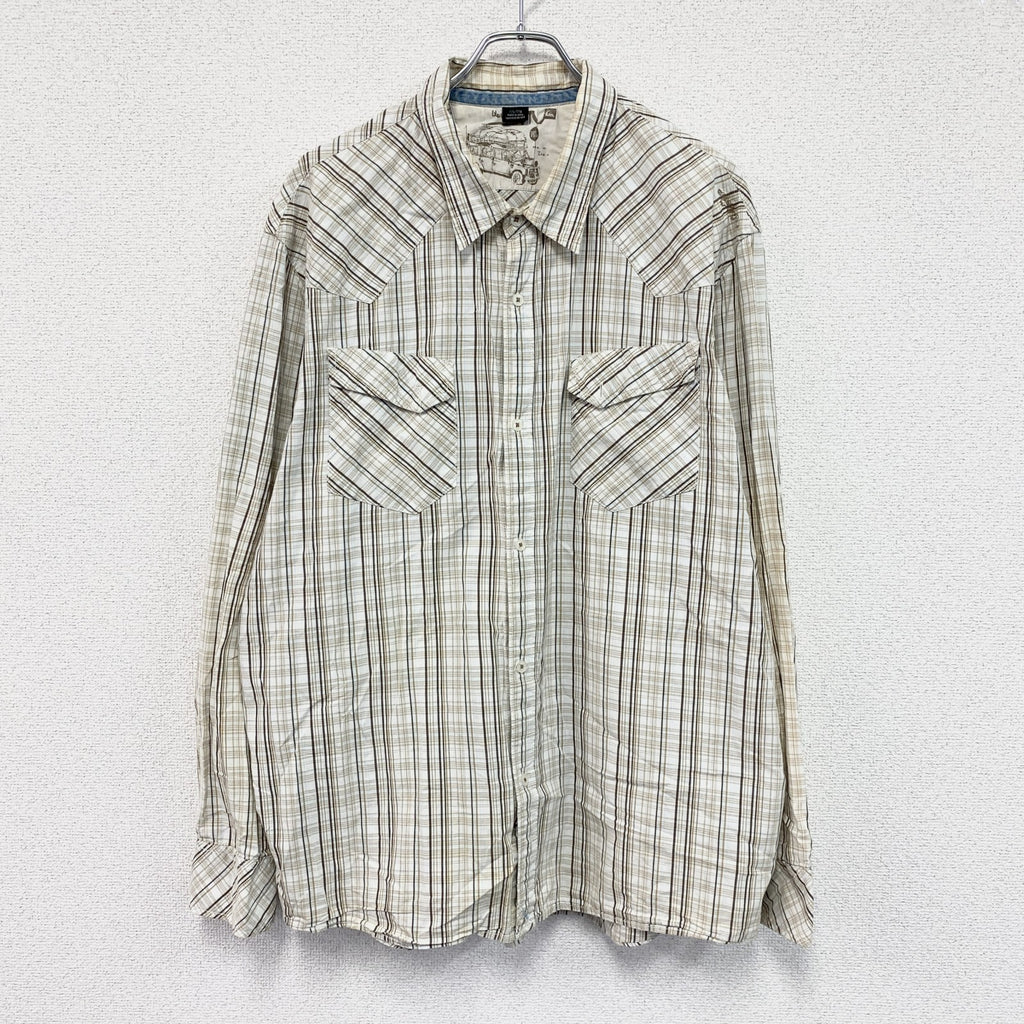 Quicksilver　クイックシルバー　長袖ウエスタンシャツ　チェック柄　フラップポケット　ベージュ　XXLサイズ　古着