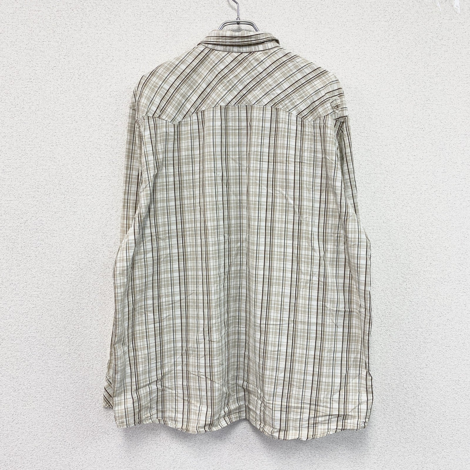 Quicksilver　クイックシルバー　長袖ウエスタンシャツ　チェック柄　フラップポケット　ベージュ　XXLサイズ　古着