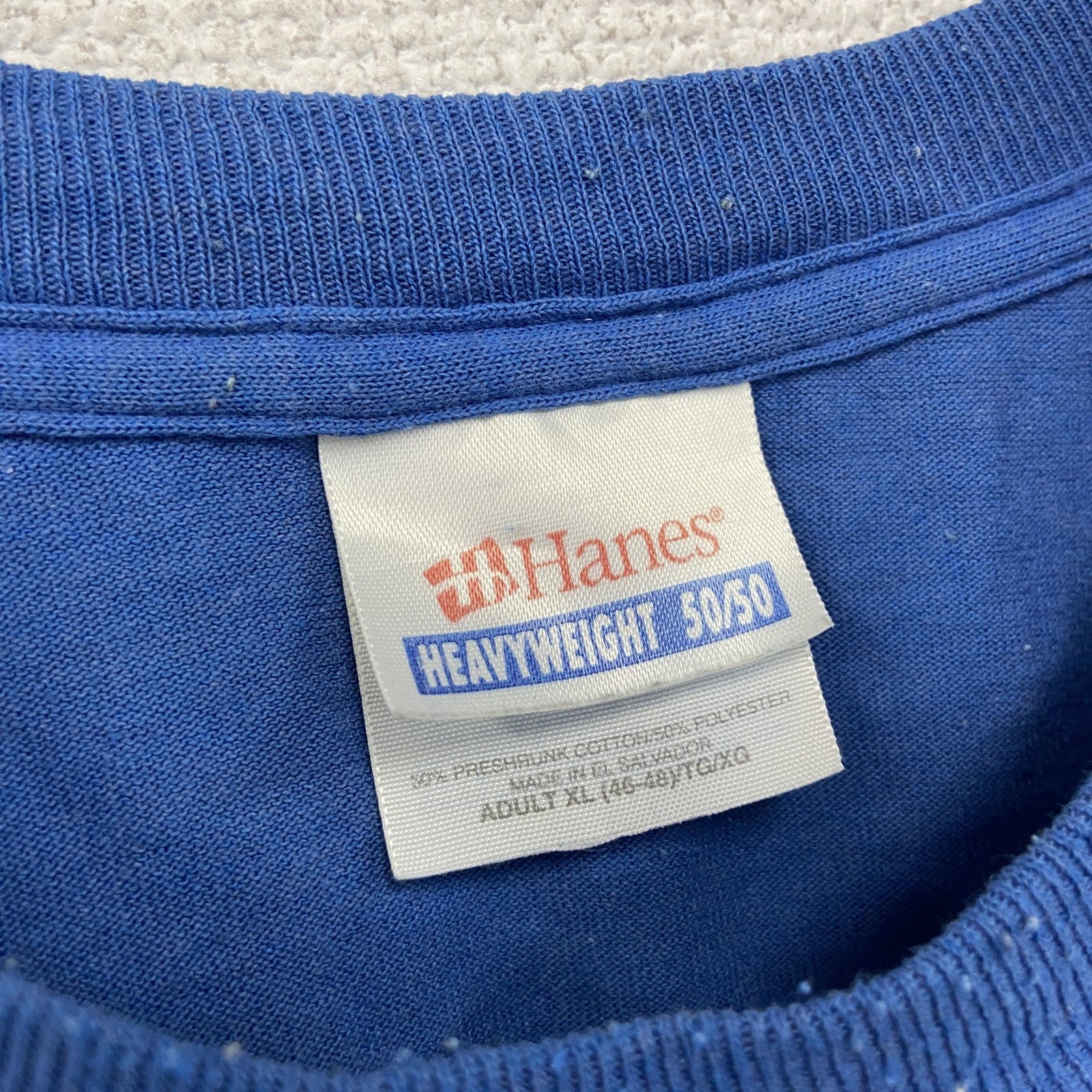 Hanes　ヘインズ　半袖プリントＴシャツ　企業　メッセージ　青　ブルー　XLサイズ　古着