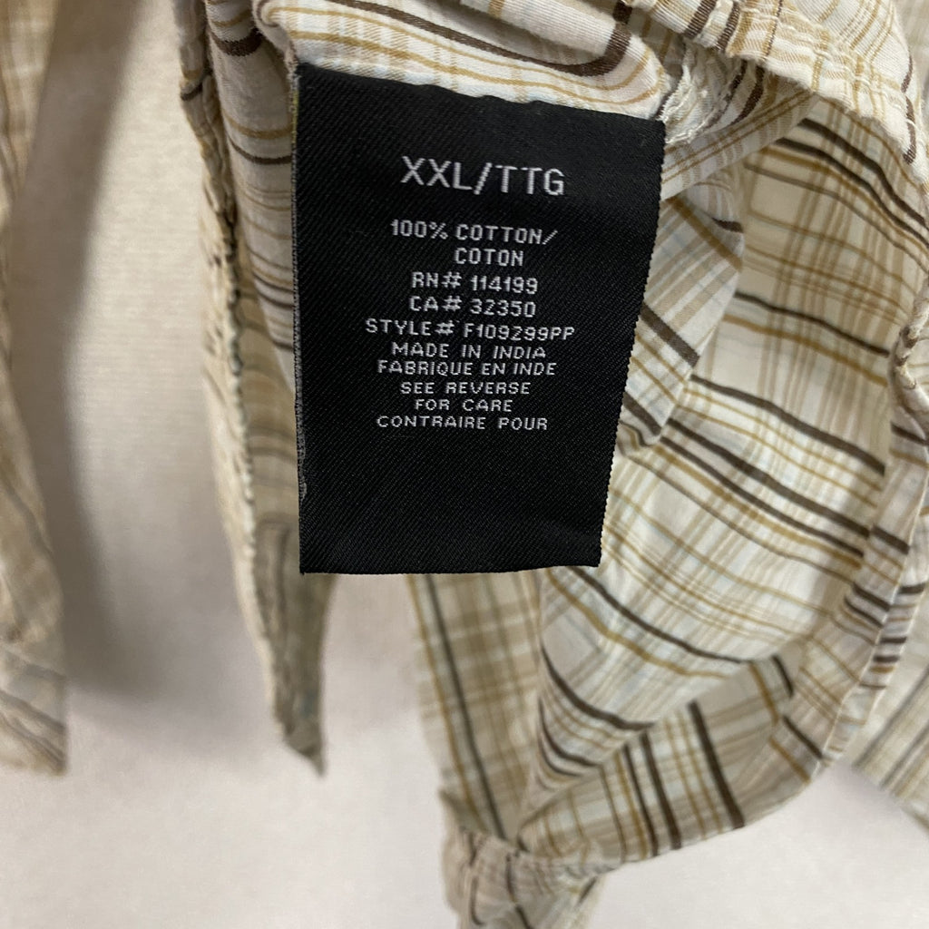 Quicksilver　クイックシルバー　長袖ウエスタンシャツ　チェック柄　フラップポケット　ベージュ　XXLサイズ　古着