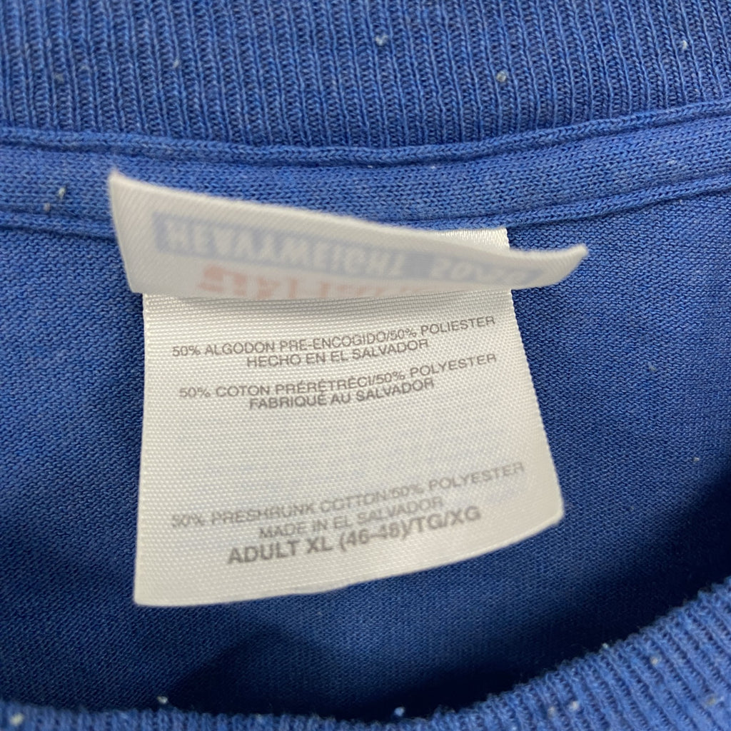 Hanes　ヘインズ　半袖プリントＴシャツ　企業　メッセージ　青　ブルー　XLサイズ　古着