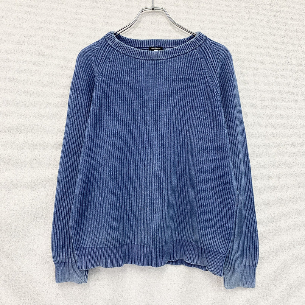 FREAK'S STORE　フリークスストア　コットンニットセーター　ラグランスリーブ　フェード　青　ブルー　Lサイズ　古着