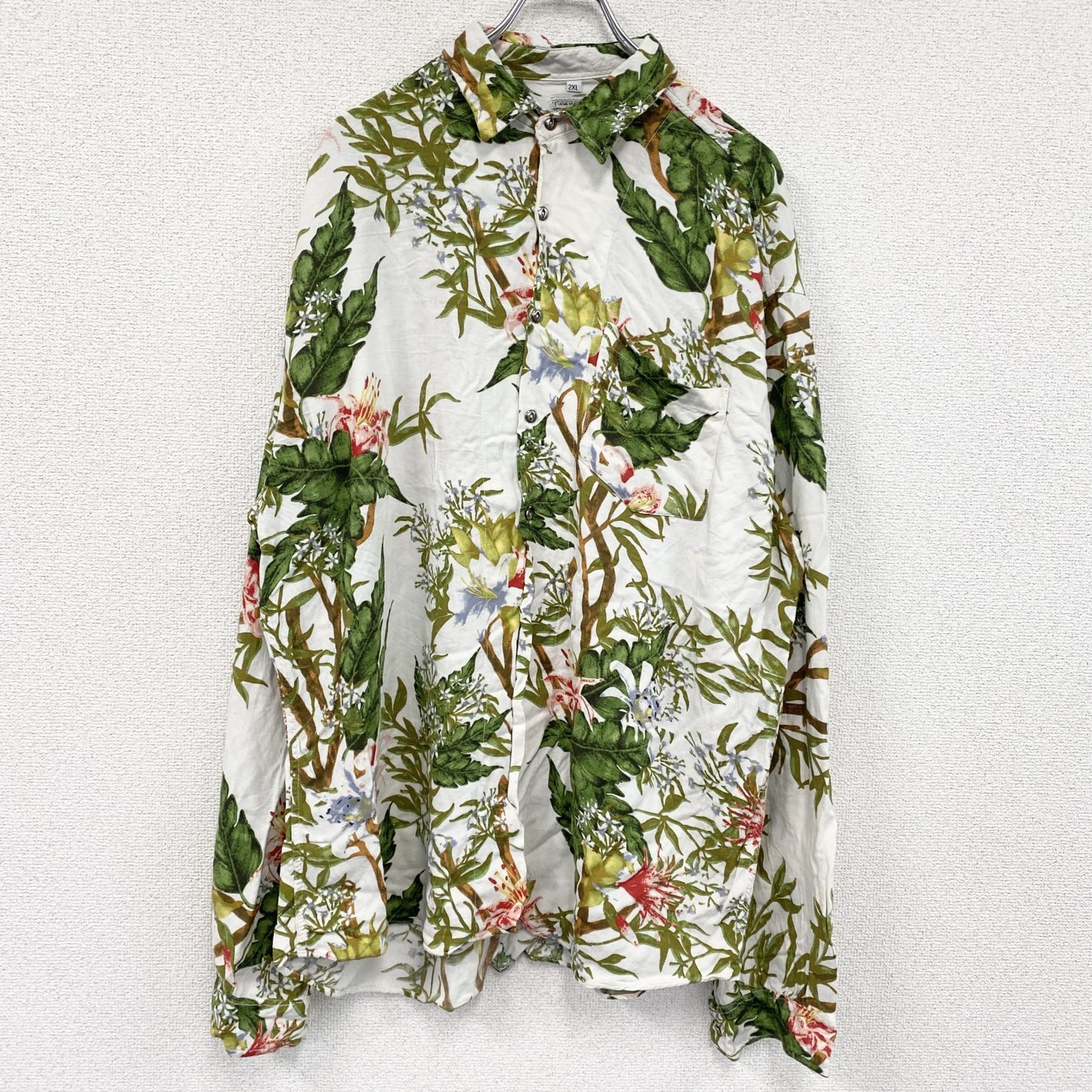 CARDCHE　長袖シャツ　総柄　白　ホワイト　2XLサイズ