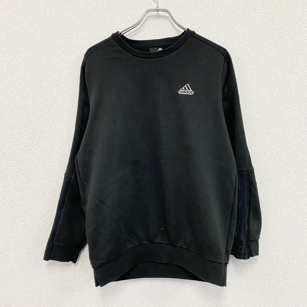 adidas　アディダス　スウェット/トレーナー　パフォーマンスロゴ　ワンポイント　黒　ブラック　Lサイズ スウェットトップス メンズ コットン 古着