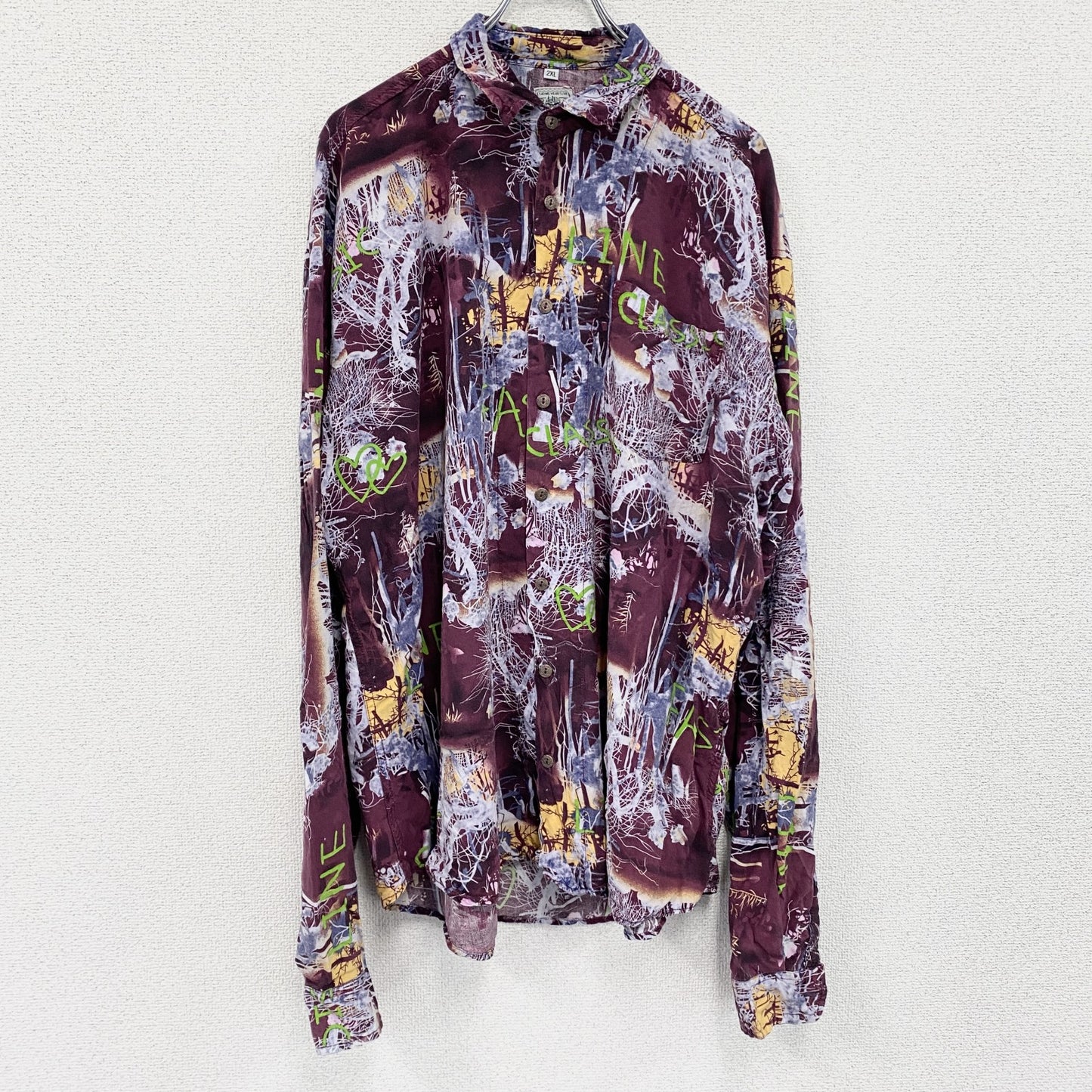 CARDCHE　長袖シャツ　総柄　紫　パープル　2XLサイズ