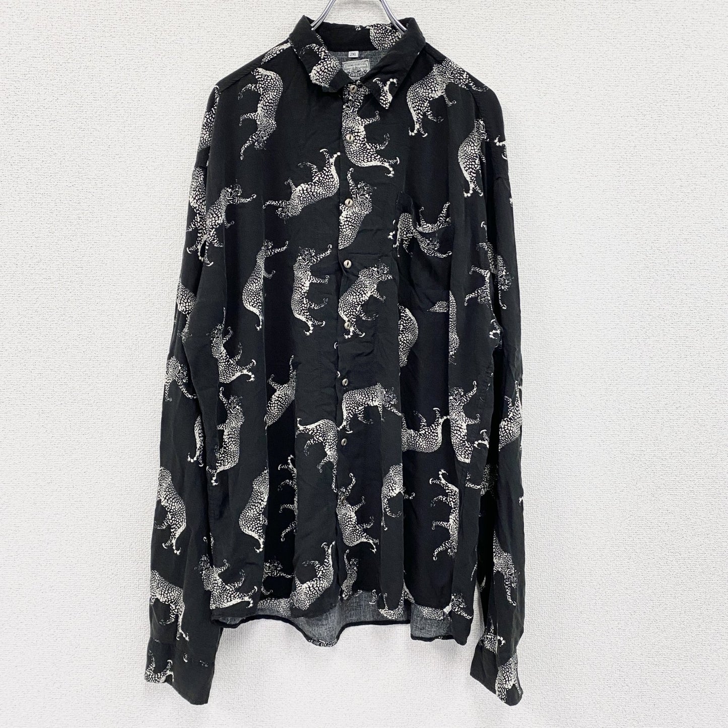 CARDCHE　長袖シャツ　総柄　黒　ブラック　2XLサイズ