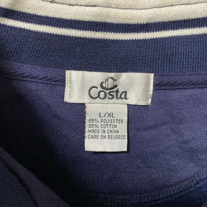 古着 used　Costa コスタ　長袖ロゴ刺繍ハーフジップスウェット　トレーナー　フルシップ　ネイビー　ハイネック　XLサイズ