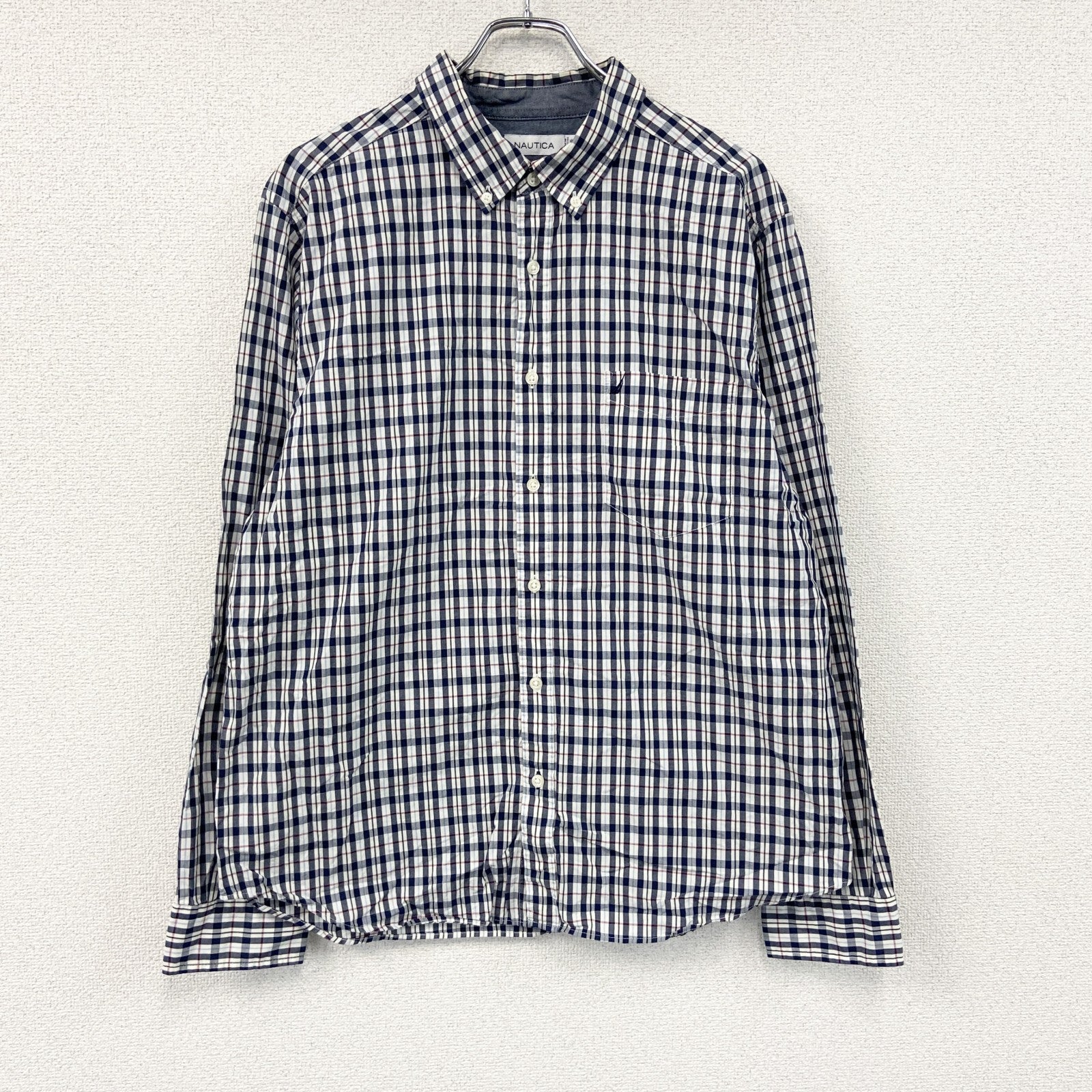 NAUTICA　ノーティカ　長袖ボタンダウンシャツ　チェック柄　マルチカラー　紺　ネイビー　XLサイズ