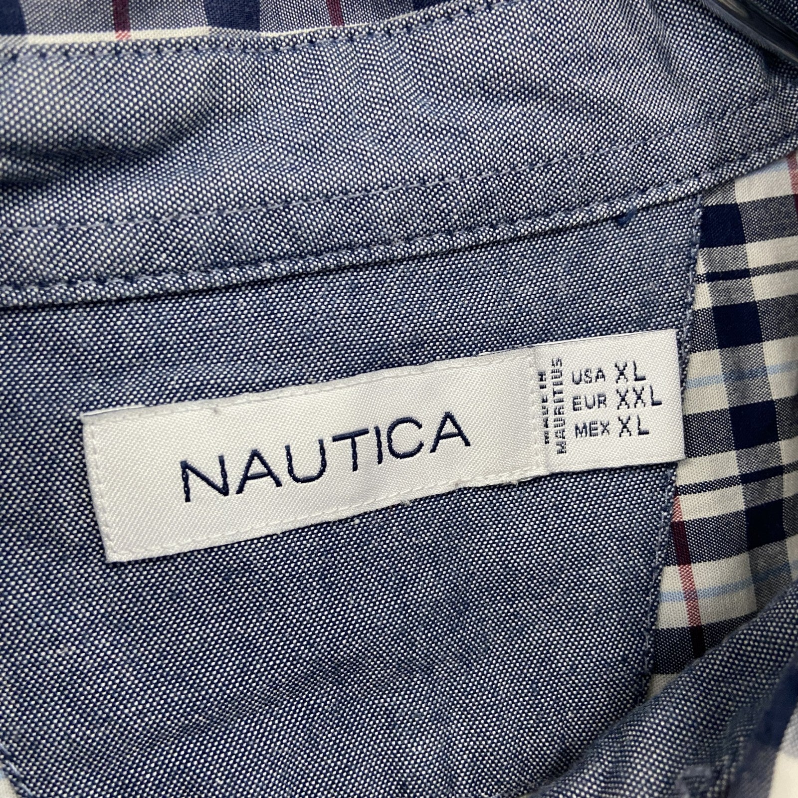 NAUTICA　ノーティカ　長袖ボタンダウンシャツ　チェック柄　マルチカラー　紺　ネイビー　XLサイズ