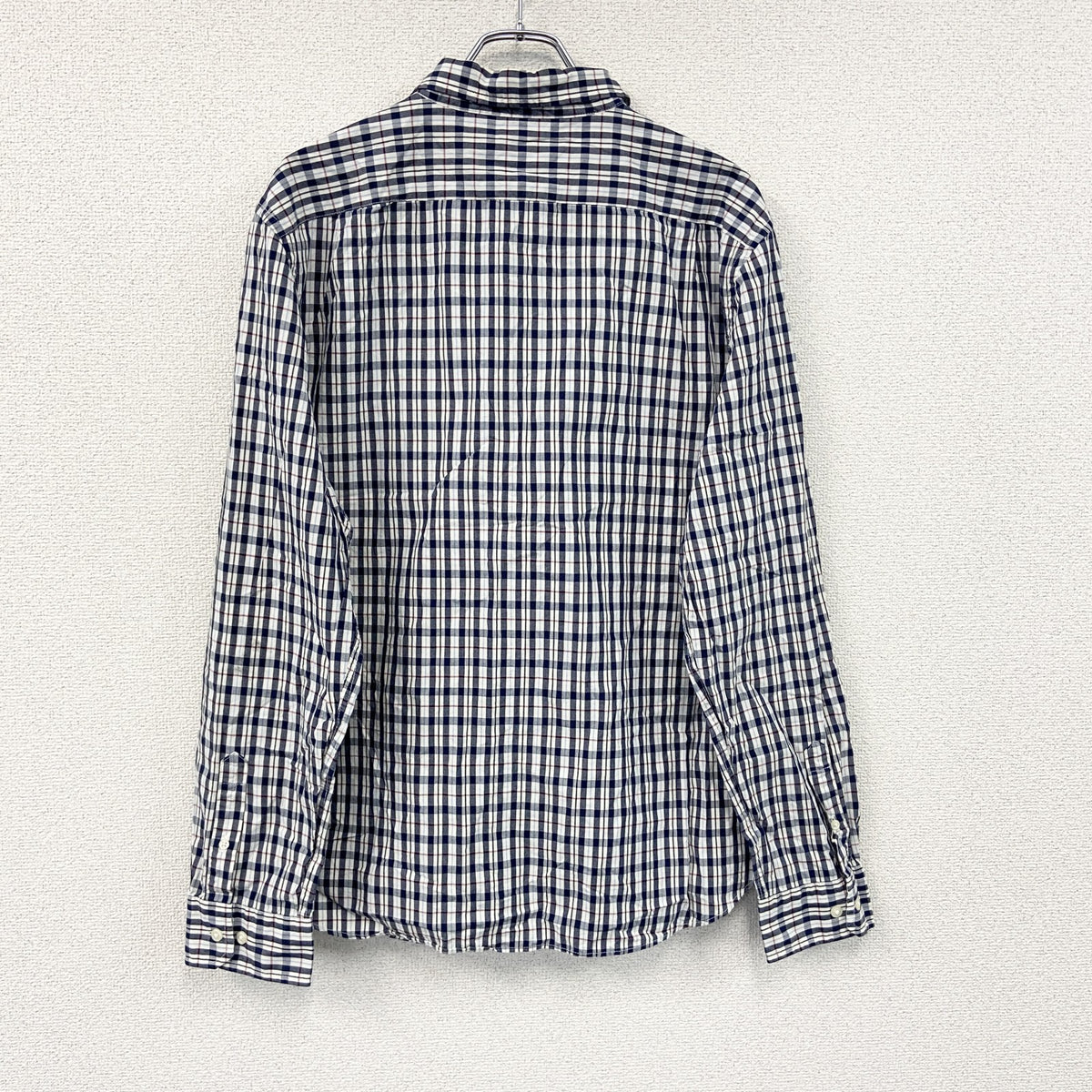 NAUTICA　ノーティカ　長袖ボタンダウンシャツ　チェック柄　マルチカラー　紺　ネイビー　XLサイズ メンズ コットン 古着