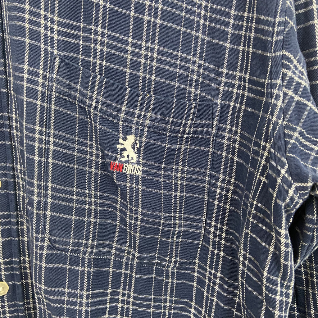 VAN BROTHERS　ヴァン・ブラザーズ　長袖シャツ　チェック柄　刺繍ロゴ　青　ブルー　Lサイズ　古着