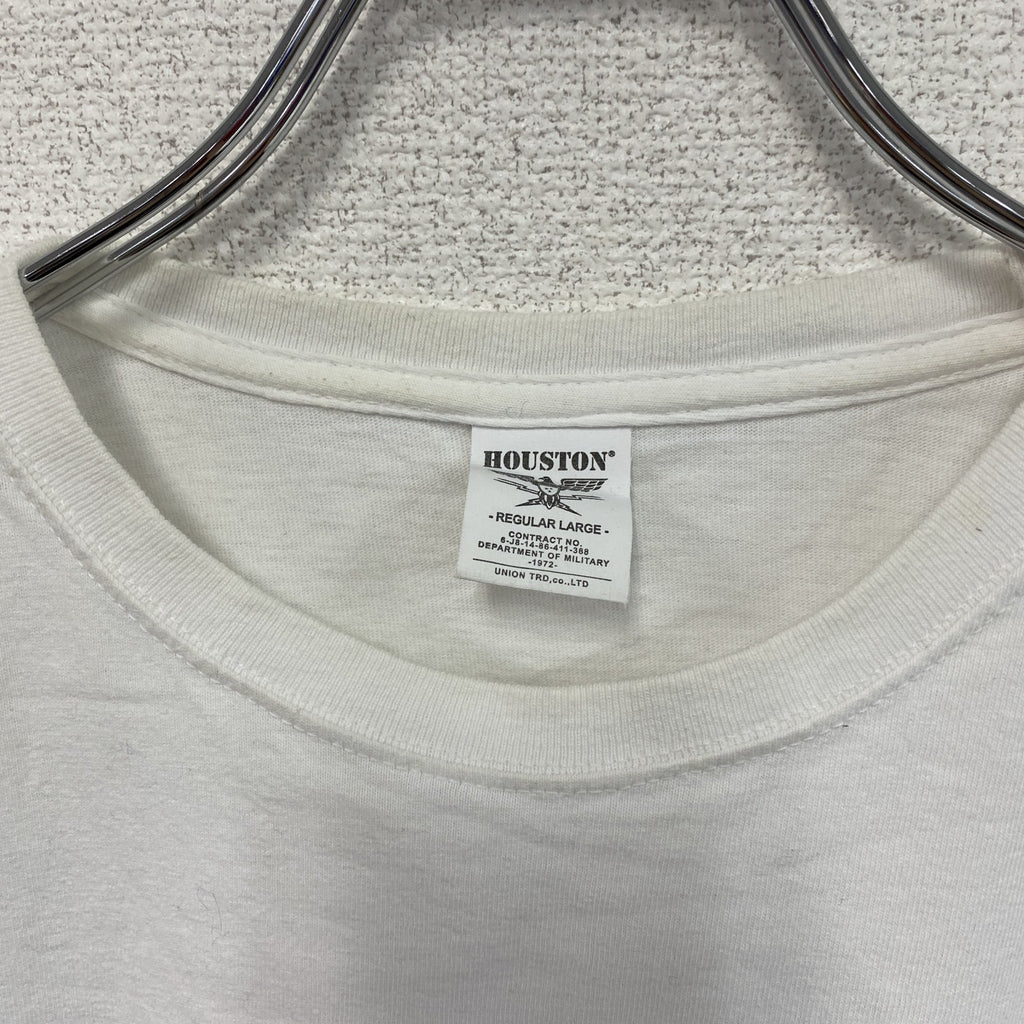 HOUSTON　ヒューストンン　米軍　U.S.NAVY　U.S.ARMY　半袖プリントTシャツ　星条旗　白　ホワイト　Lサイズ　古着