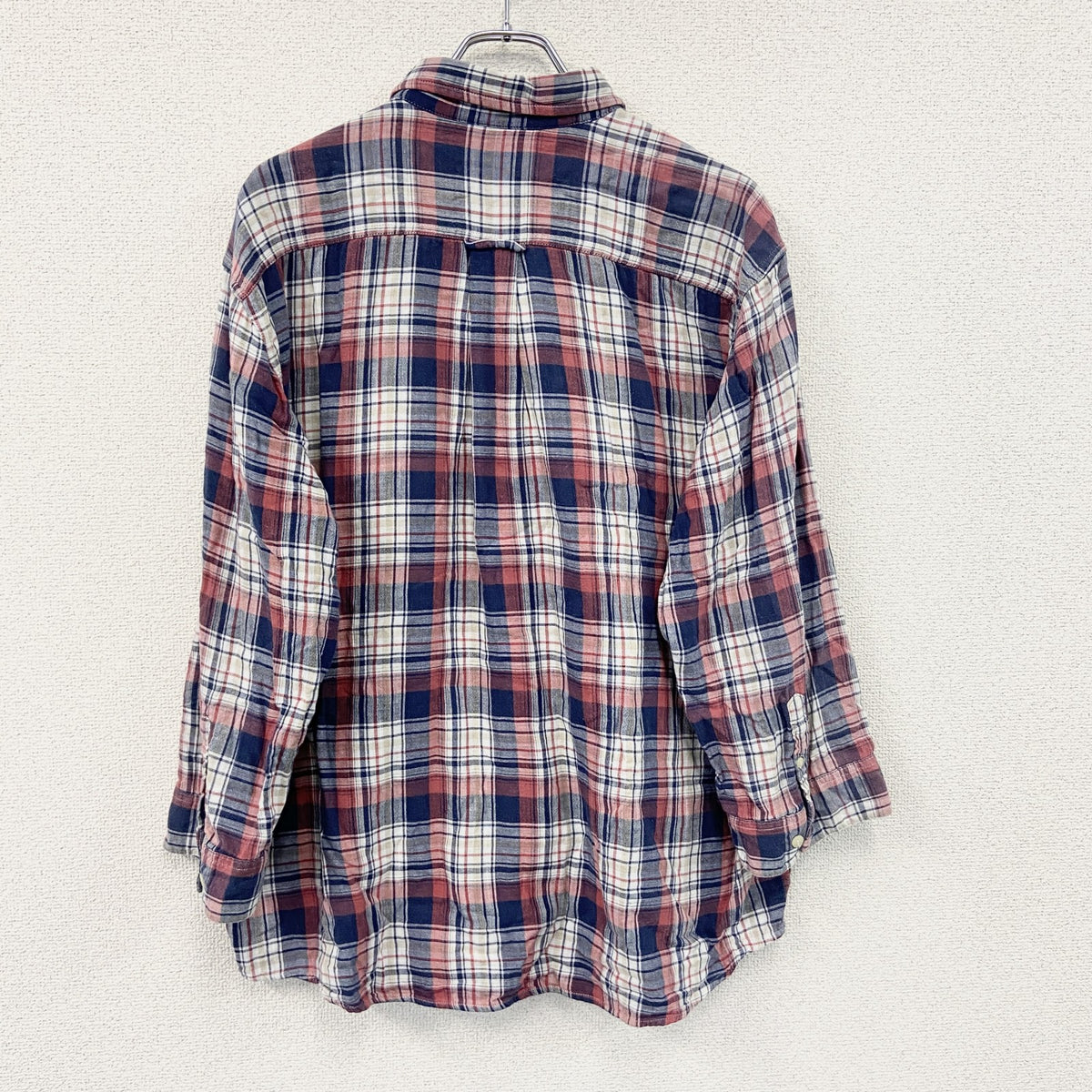 Eddie Bauer　エディーバウアー　長袖ボタンダウンシャツ　チェック柄　マルチカラー　赤　レッド　紺　ネイビー　XLサイズ メンズ コットン 古着