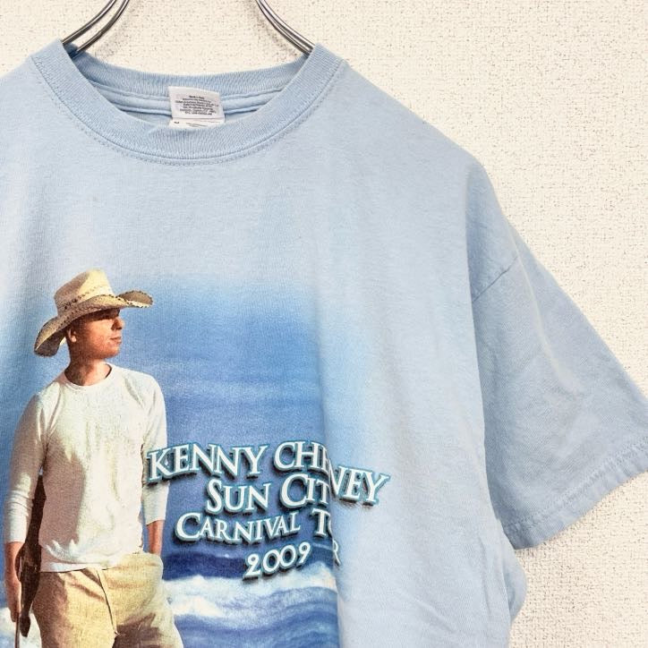 GILDAN　半袖プリントTシャツ　ケニーチェズニー　音楽　カントリー　水色　レトロデザイン　Mサイズ　古着