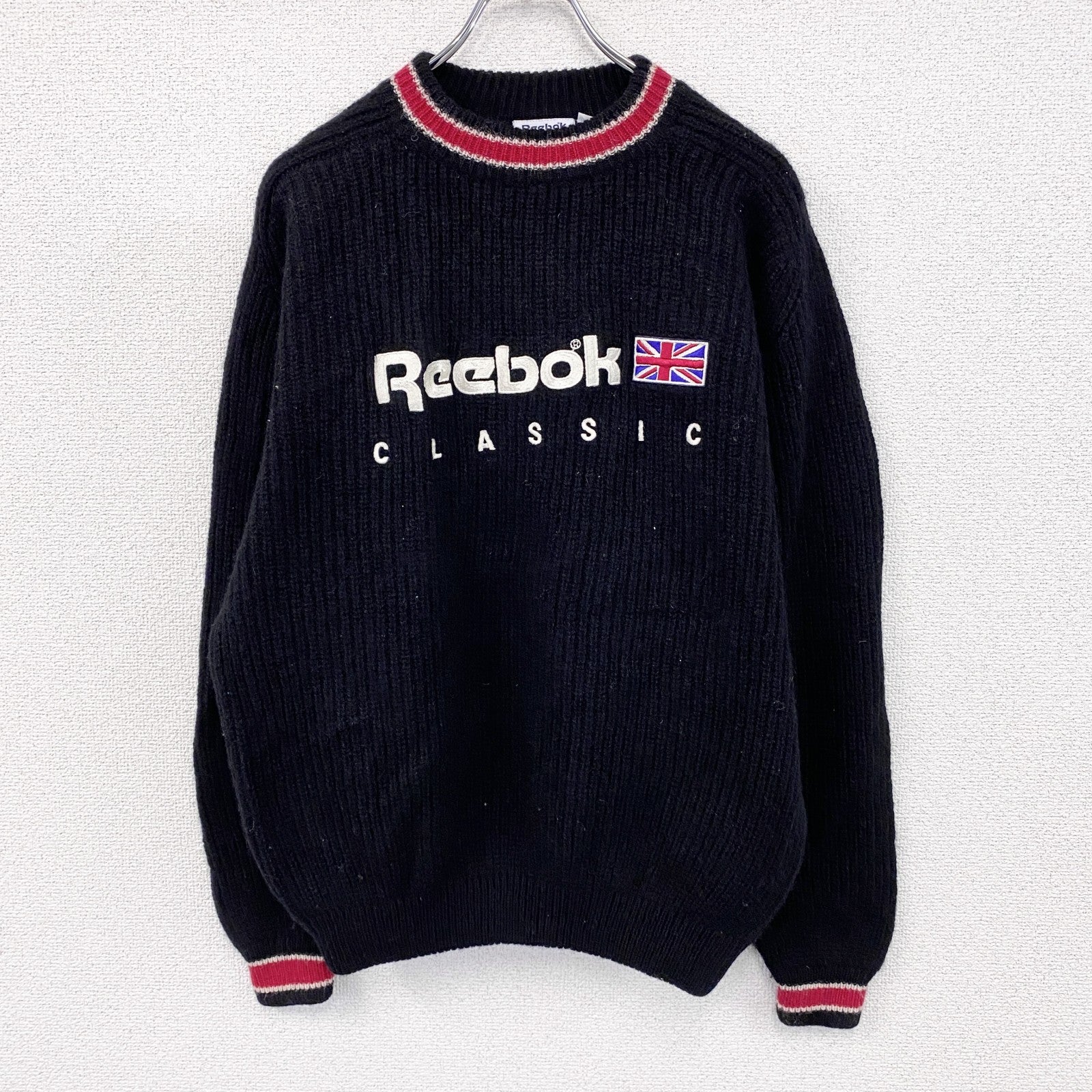 ～00s　Reebok　リーボック　ウールニットセーター　ヴィンテージ　黒　ブラック　Lサイズ　古着