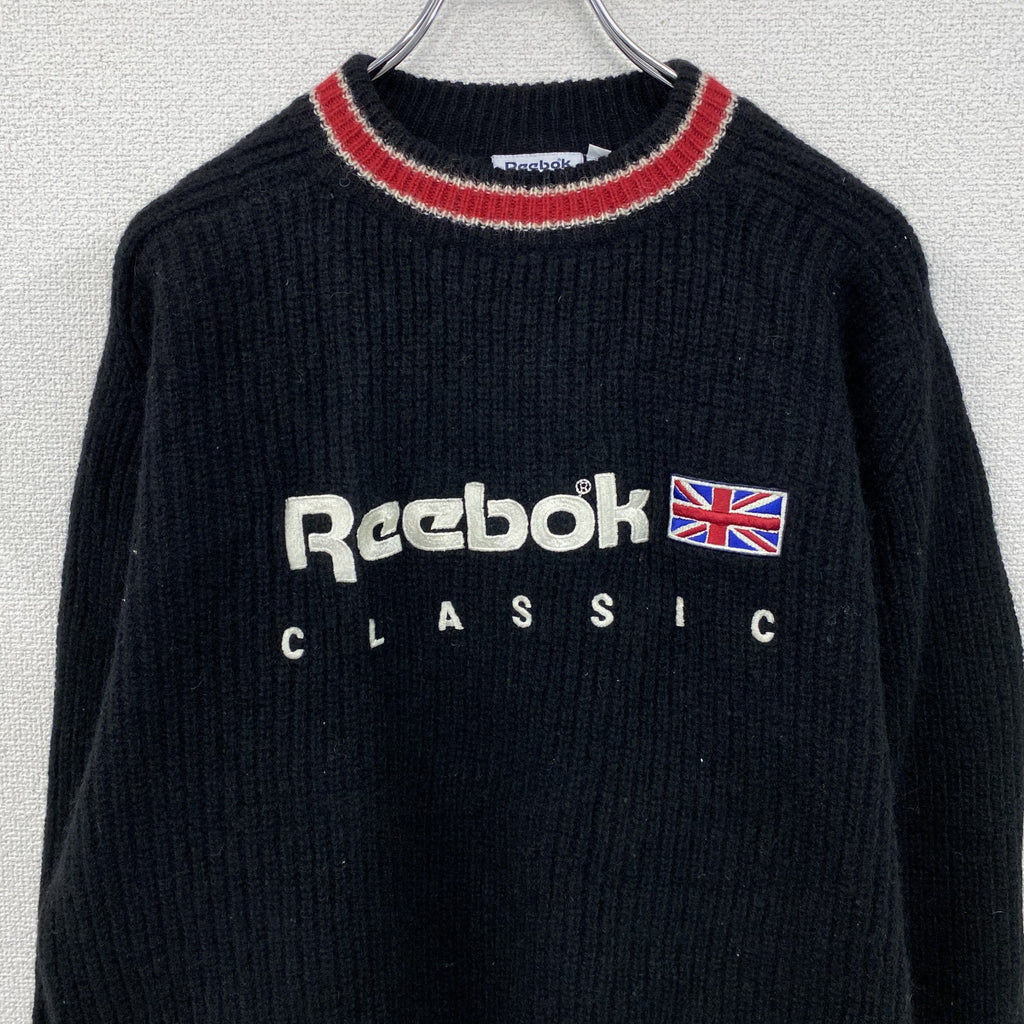 ～00s　Reebok　リーボック　ウールニットセーター　ヴィンテージ　黒　ブラック　Lサイズ　古着