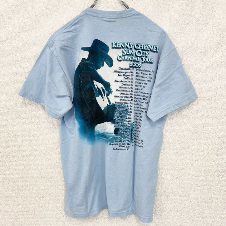 GILDAN　半袖プリントTシャツ　ケニーチェズニー　音楽　カントリー　水色　レトロデザイン　Mサイズ　古着