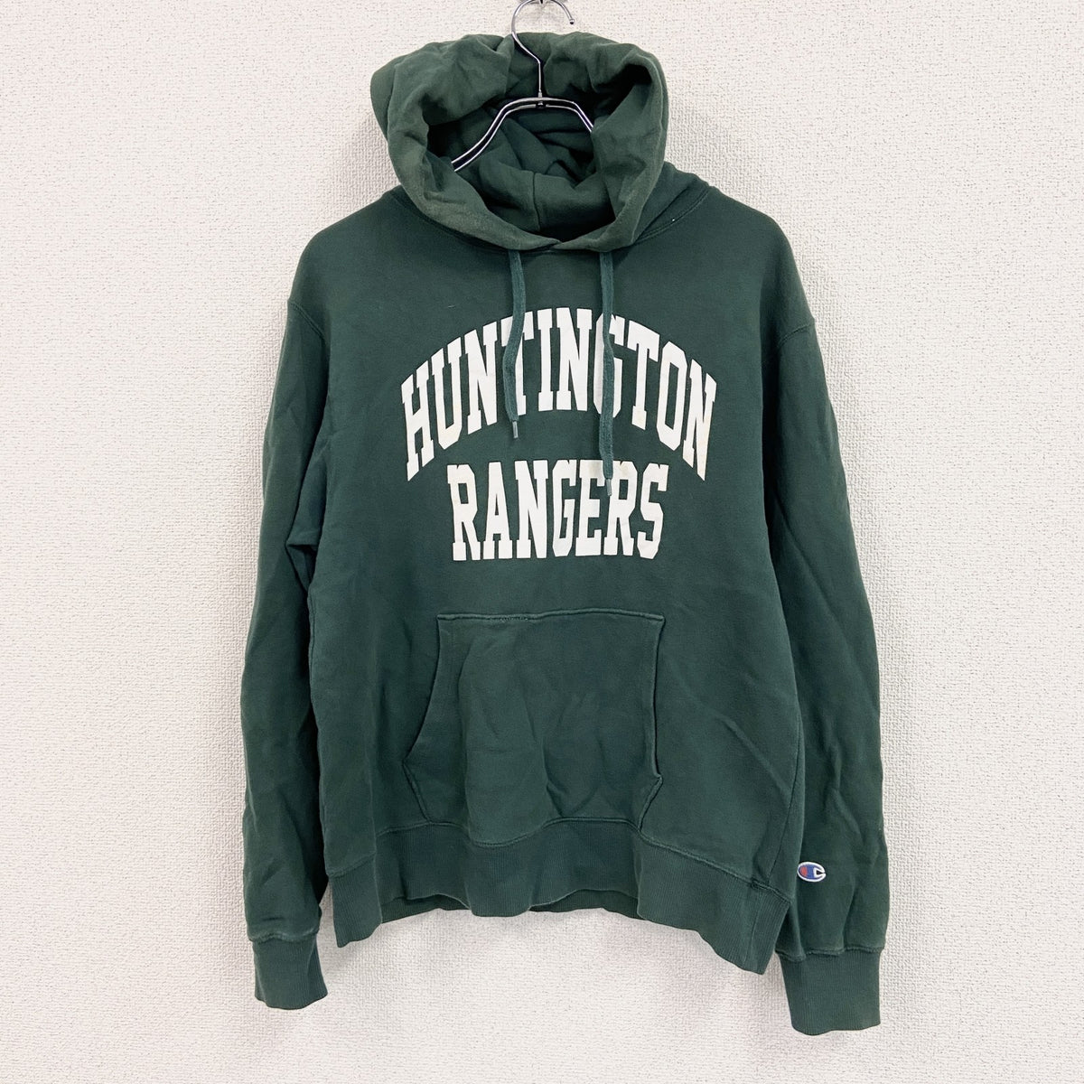 Champion　チャンピオン　スウェットパーカー/フーディー　アーチプリント　刺繍ロゴ　現行　緑　グリーン　Lサイズ　古着