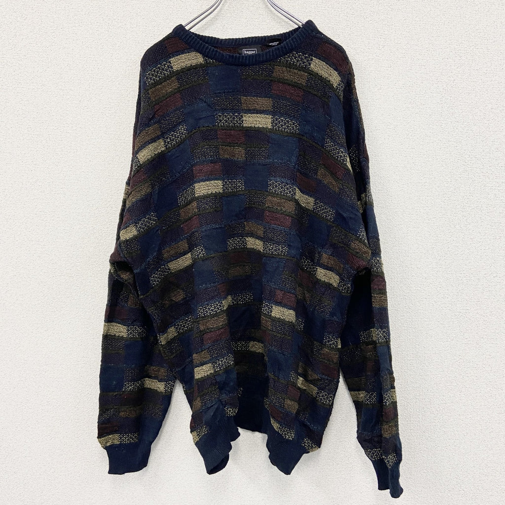 ～90s　haggar　ハガー　アクリルニットセーター　総柄　ヴィンテージ　マルチカラー　XXLサイズ　古着