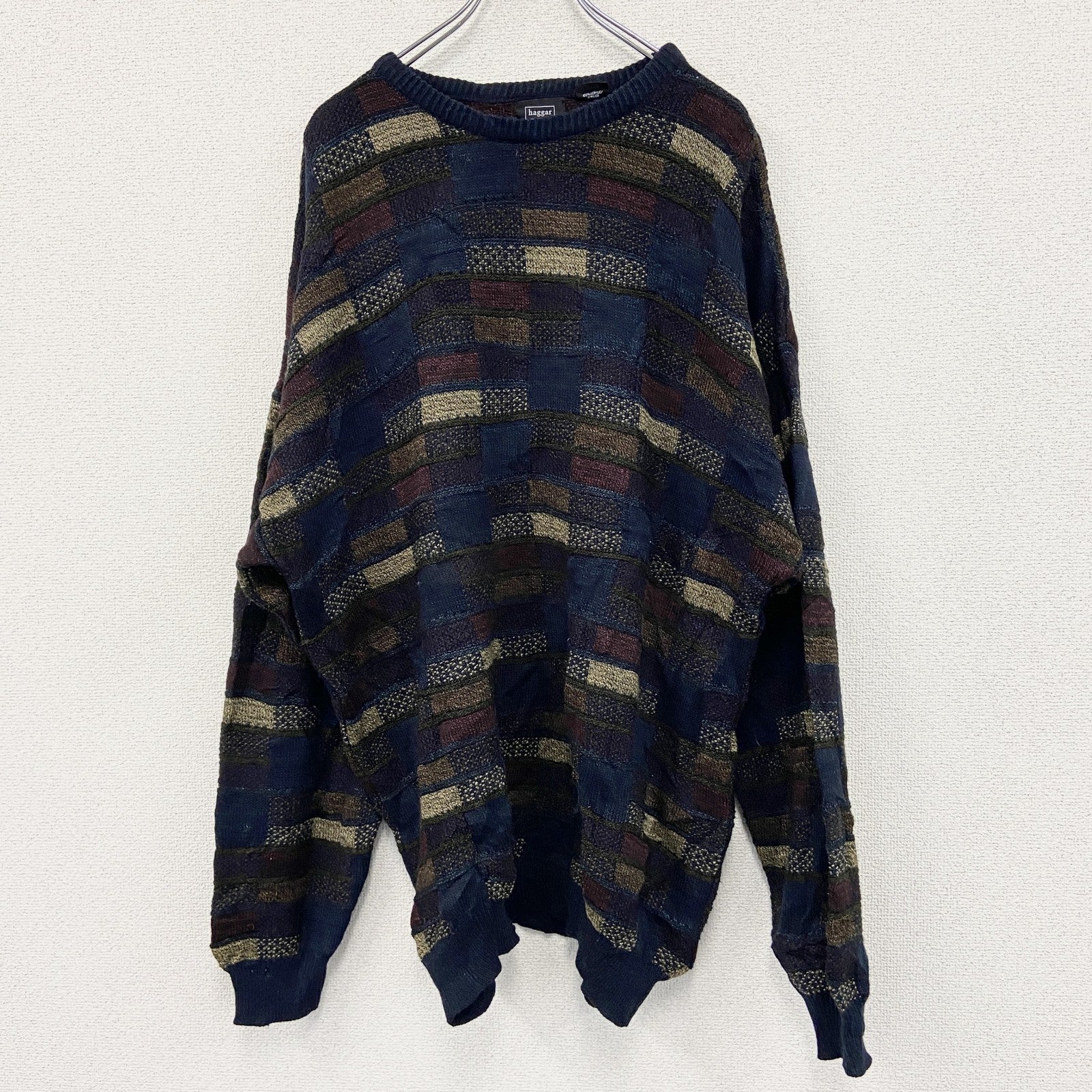 ～90s　haggar　ハガー　アクリルニットセーター　総柄　ヴィンテージ　マルチカラー　XXLサイズ　古着