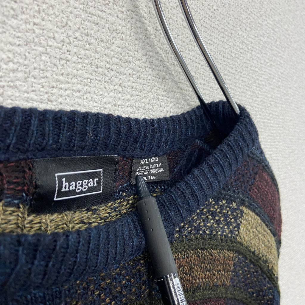 ～90s　haggar　ハガー　アクリルニットセーター　総柄　ヴィンテージ　マルチカラー　XXLサイズ　古着