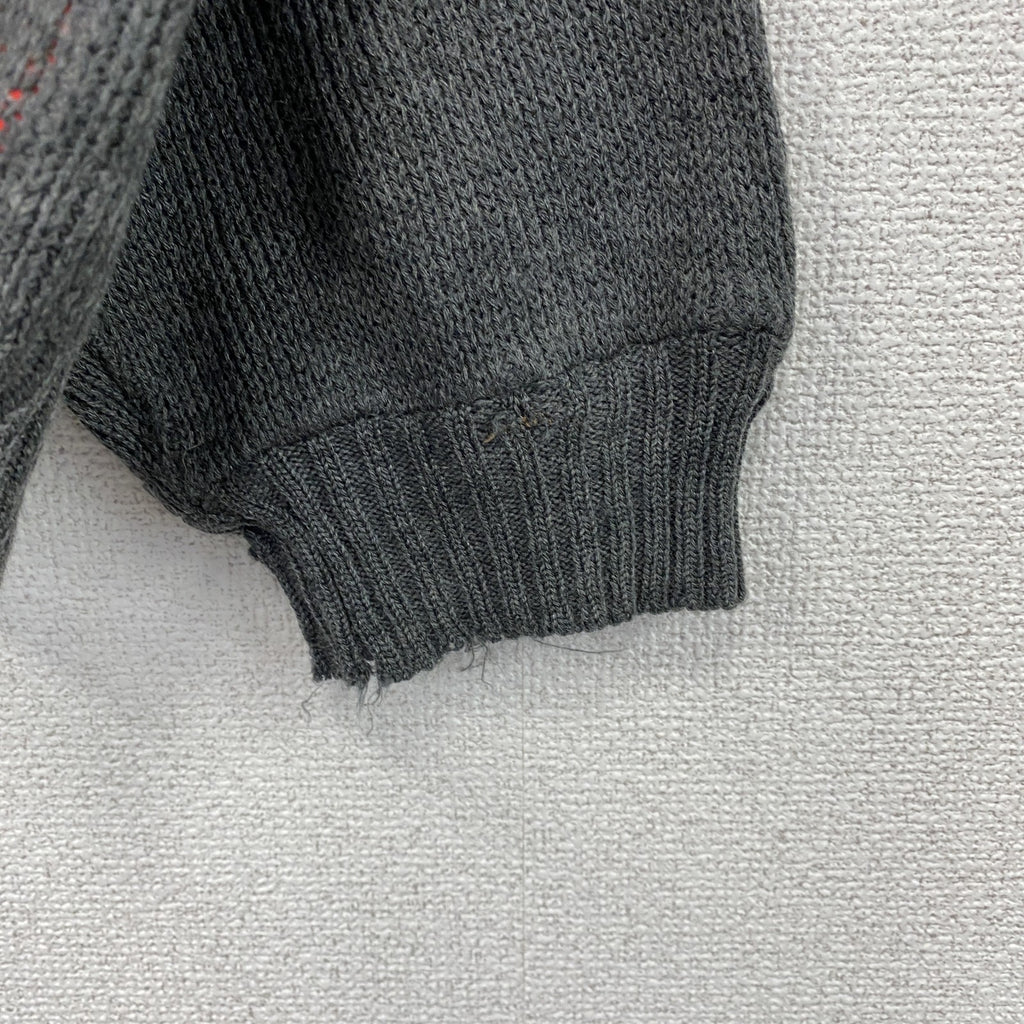 80s　PUMA　プーマ　ウールニットセーター　ヴィンテージ　グレー　灰色　赤　レッド　8サイズ　古着
