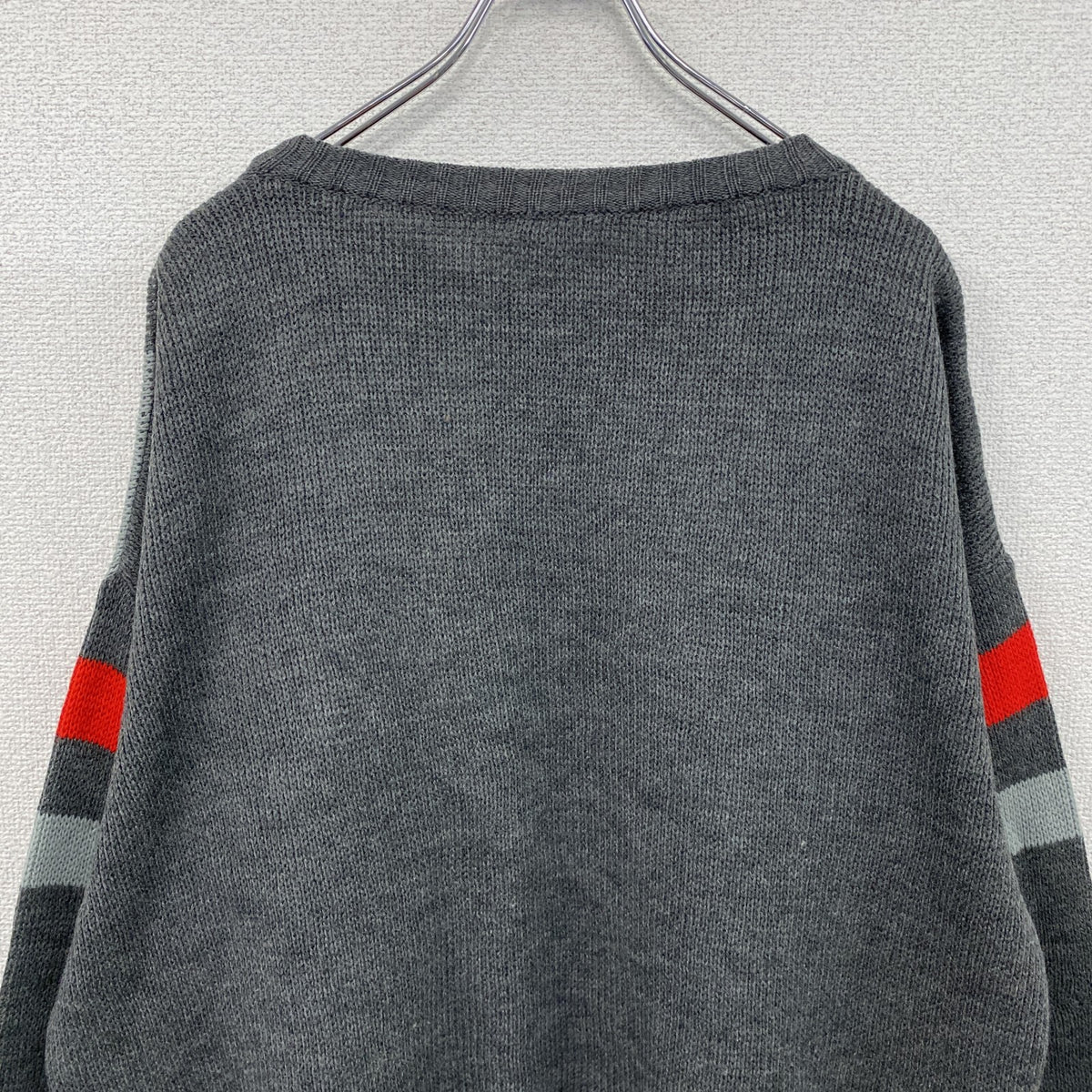 80s　PUMA　プーマ　ウールニットセーター　ヴィンテージ　グレー　灰色　赤　レッド　8サイズ　古着