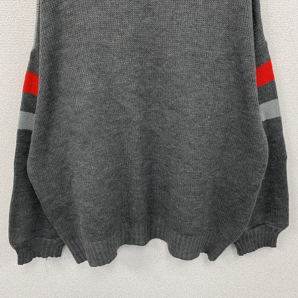 80s　PUMA　プーマ　ウールニットセーター　ヴィンテージ　グレー　灰色　赤　レッド　8サイズ　古着