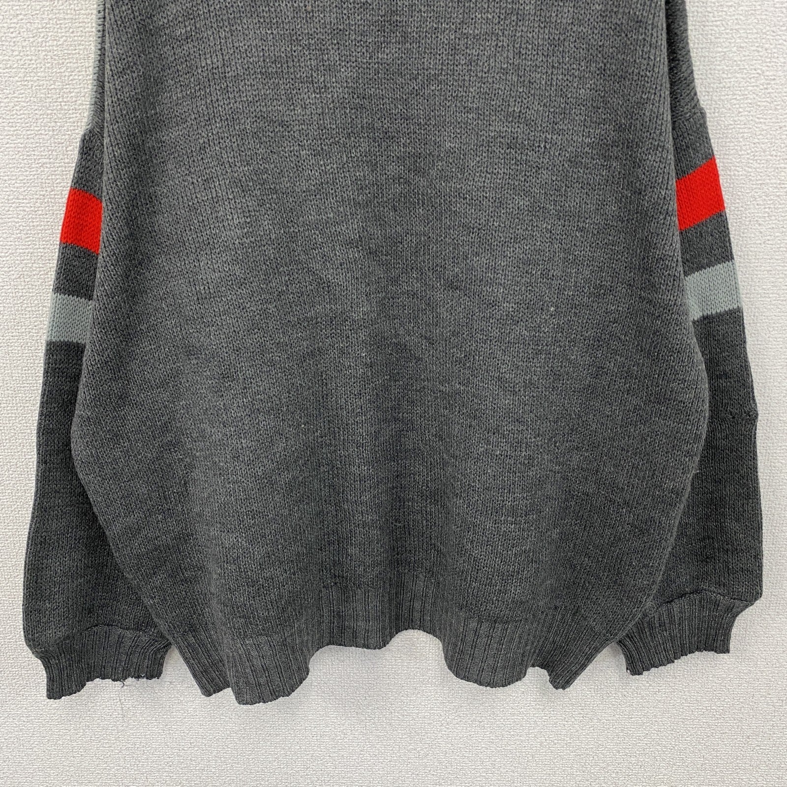 80s　PUMA　プーマ　ウールニットセーター　ヴィンテージ　グレー　灰色　赤　レッド　8サイズ　古着
