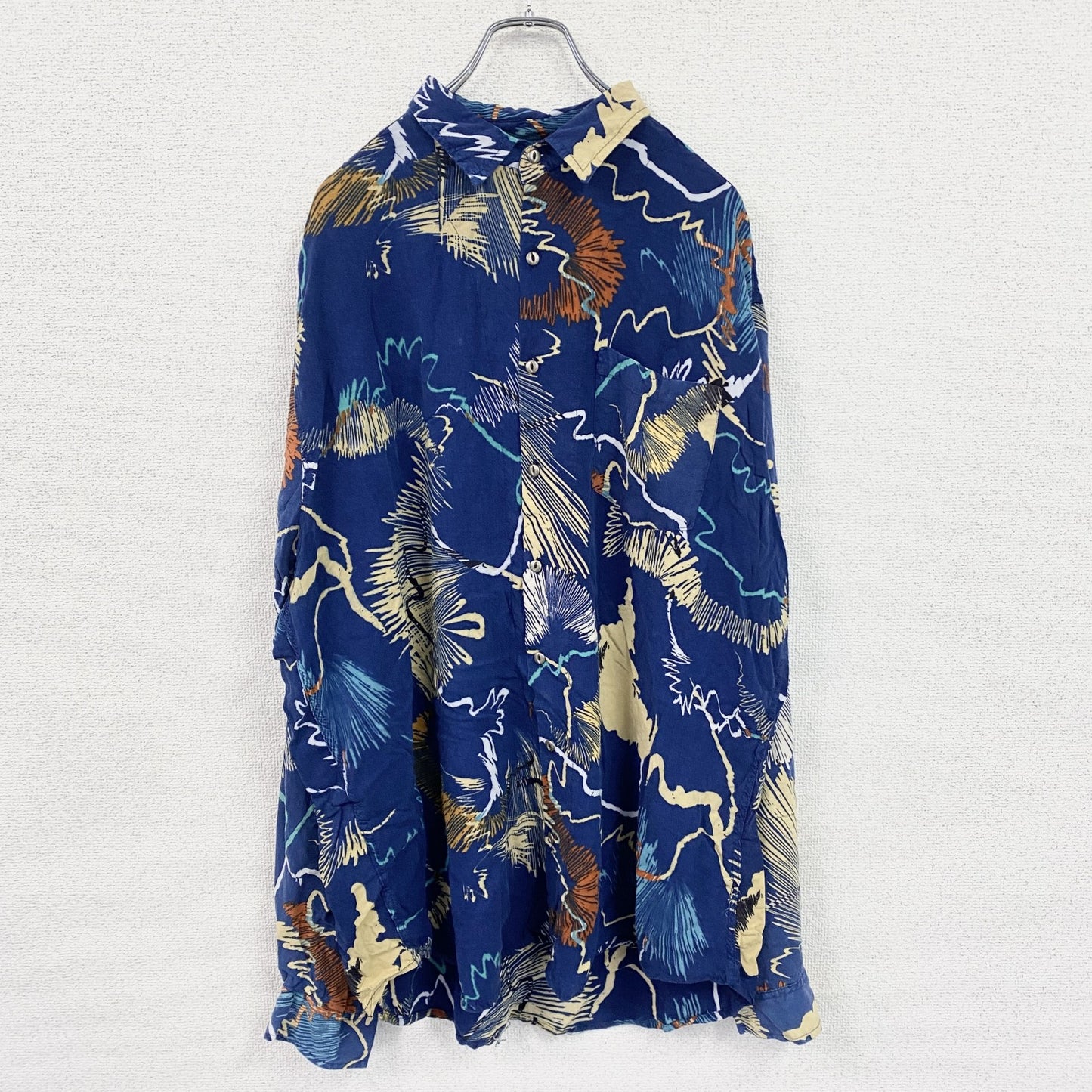 CARDCHE　長袖総柄デザインシャツ　青　ブルー　2XLサイズ