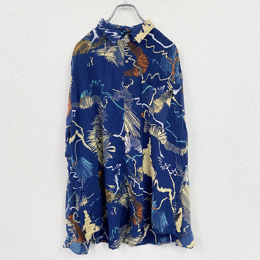 CARDCHE　長袖総柄デザインシャツ　青　ブルー　2XLサイズ