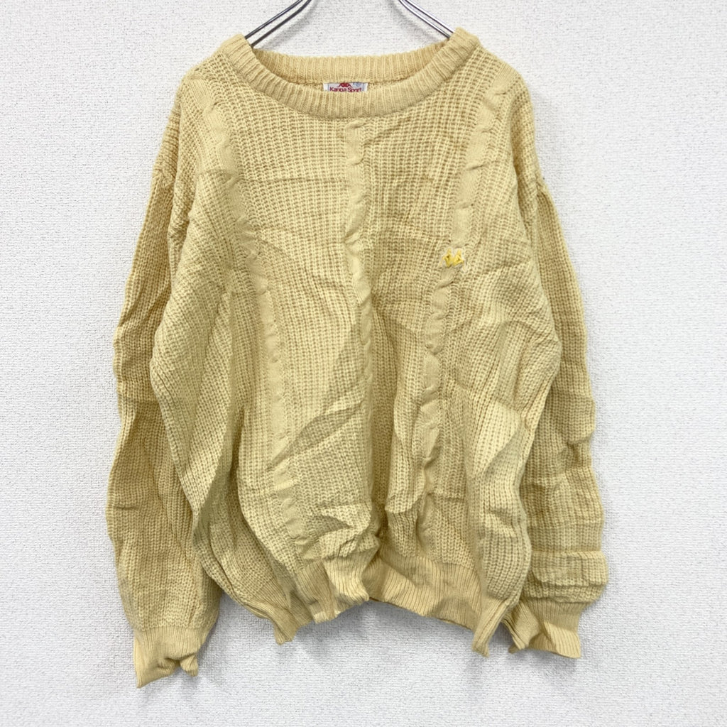 80s　kappa Sport　カッパ　ニットセーター　ユーロ　刺繍ロゴ　ヴィンテージ　黄色　イエロー　Lサイズ　古着