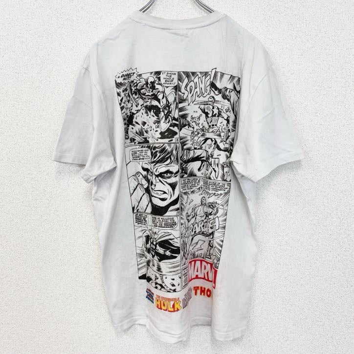 半袖アニメプリントTシャツ　MARVEL　マーベル　白　ホワイト　両面プリント　クルーネック　XLサイズ　古着