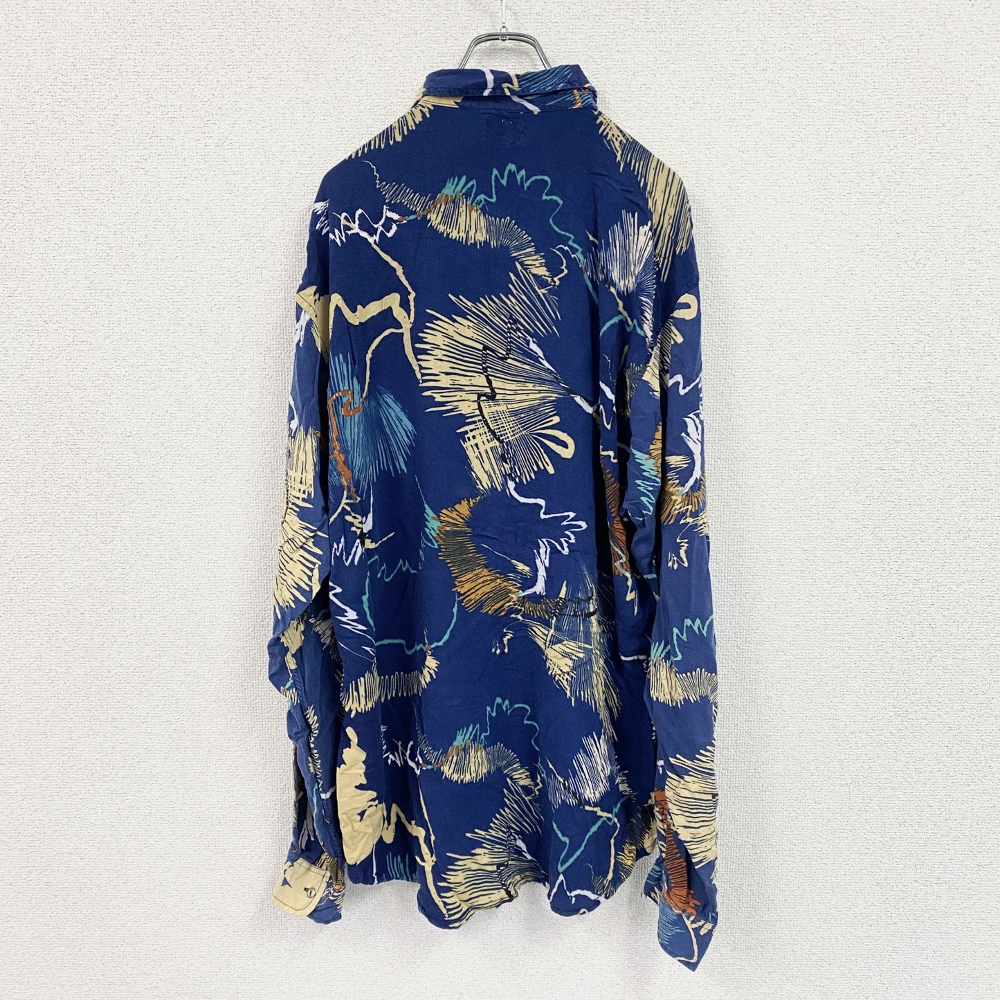 CARDCHE　長袖総柄デザインシャツ　青　ブルー　2XLサイズ